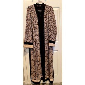 Unbranded Women's Black and Beige Printed Satin Modest Maxi Abaya Size Xl